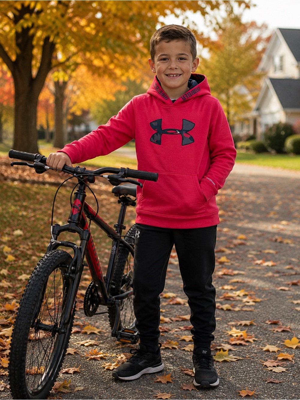 Under Armour Red Hoodie with Black Logo for Kids